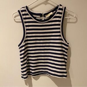 Anthropologie Maeve Blue and White Fitted Crop Tank Top